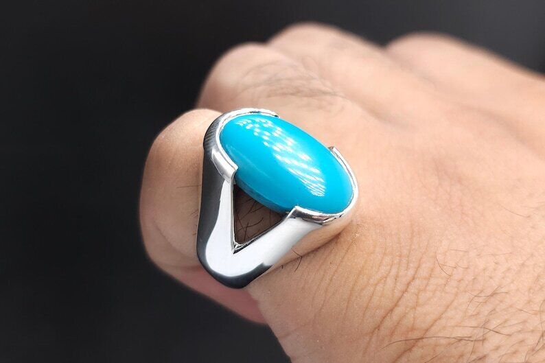 Genuine Turquoise Gemstone Sterling Silver Ring Big natural turquoise pomellato - Heavenly Gems