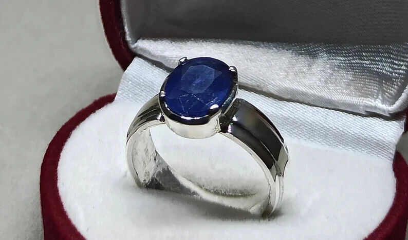 4.4 Carat Blue Sapphire Ring Sterling Silver 925 Handmade Neelam Ring September - Heavenly Gems