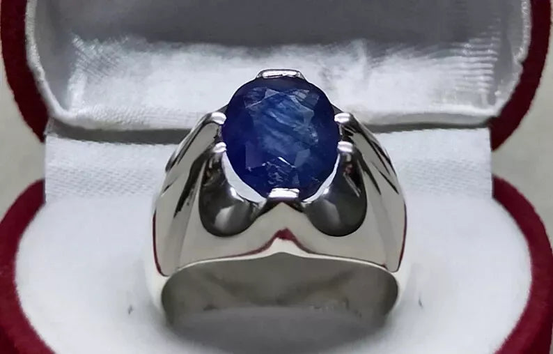 4.6 Carat Sapphire Ring - Sterling Silver Handmade Men's Ring - Heavenly Gems