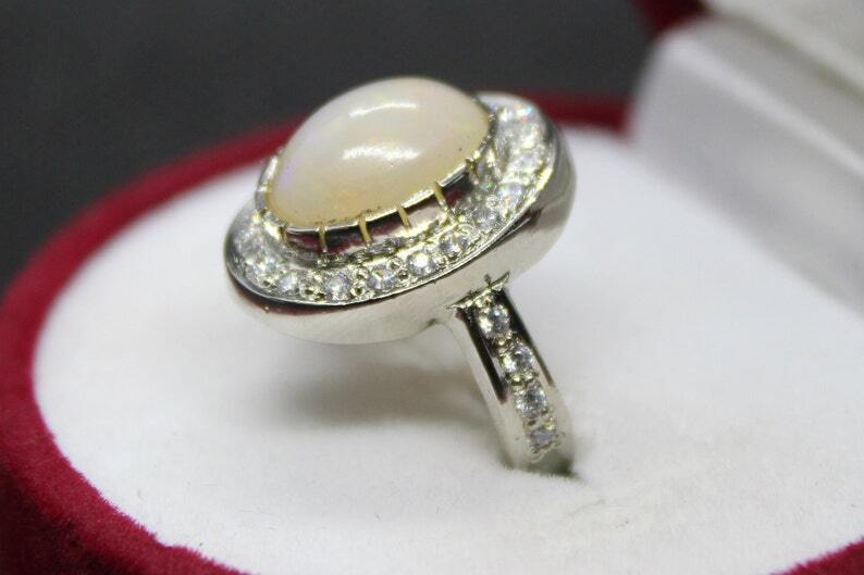 Natural Unheated and Untreated Oval Shape White Ethopian Origin Fire Opal Ring - Heavenly Gems