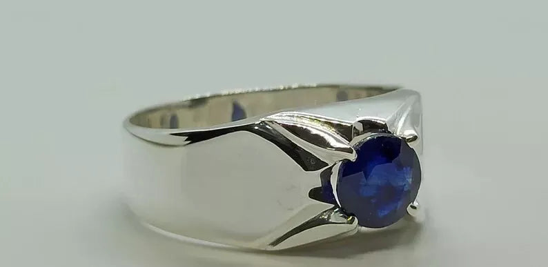 Natural Royal Deep Blue Sapphire Mens Ring Sterling Silver 925 Handmade Blue men - Heavenly Gems