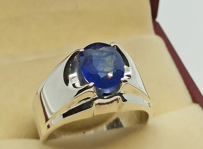 Natural Royal Deep Blue Sapphire Mens Ring Sterling Silver 925 Handmade gift - Heavenly Gems