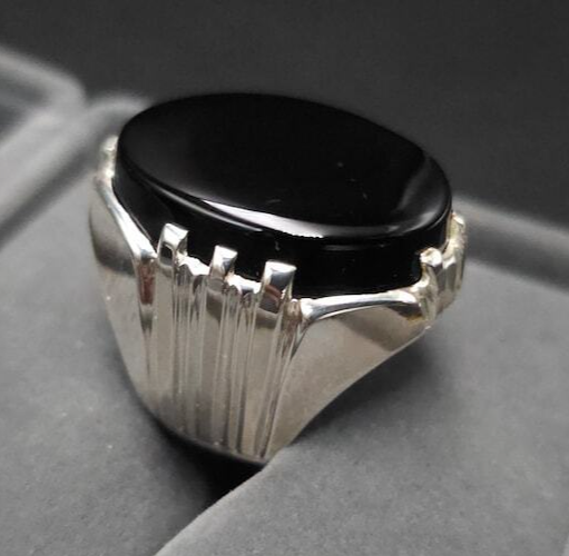 Mens Yemeni Aqeeq Ring Deep Black Yamni Agate Ring For Men Natural Agate Ring 925 Sterling Silver - Heavenly Gems