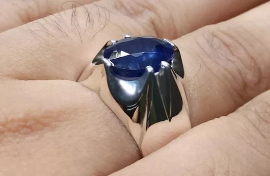 4.6 Carat Sapphire Ring - Sterling Silver Handmade Men's Ring - Heavenly Gems
