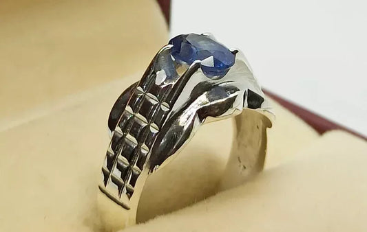 Natural Blue Sapphire Men's Ring - Sterling Silver 925 Men's Jewelry - Heavenly Gems
