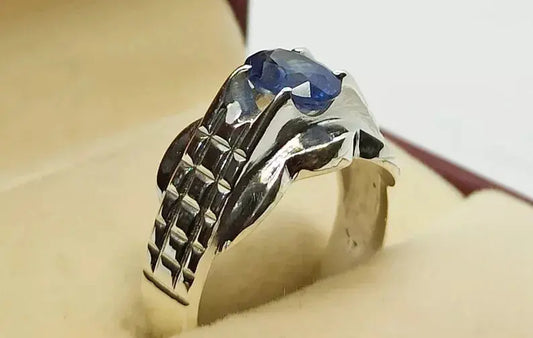 Natural Blue Sapphire Men's Ring - Sterling Silver 925 Men's Jewelry - Heavenly Gems
