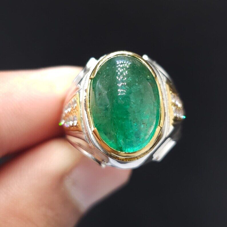 Big Men Emerald Rings Natural Emerald Engagement Rings Wedding Ring Gift For Him - Heavenly Gems