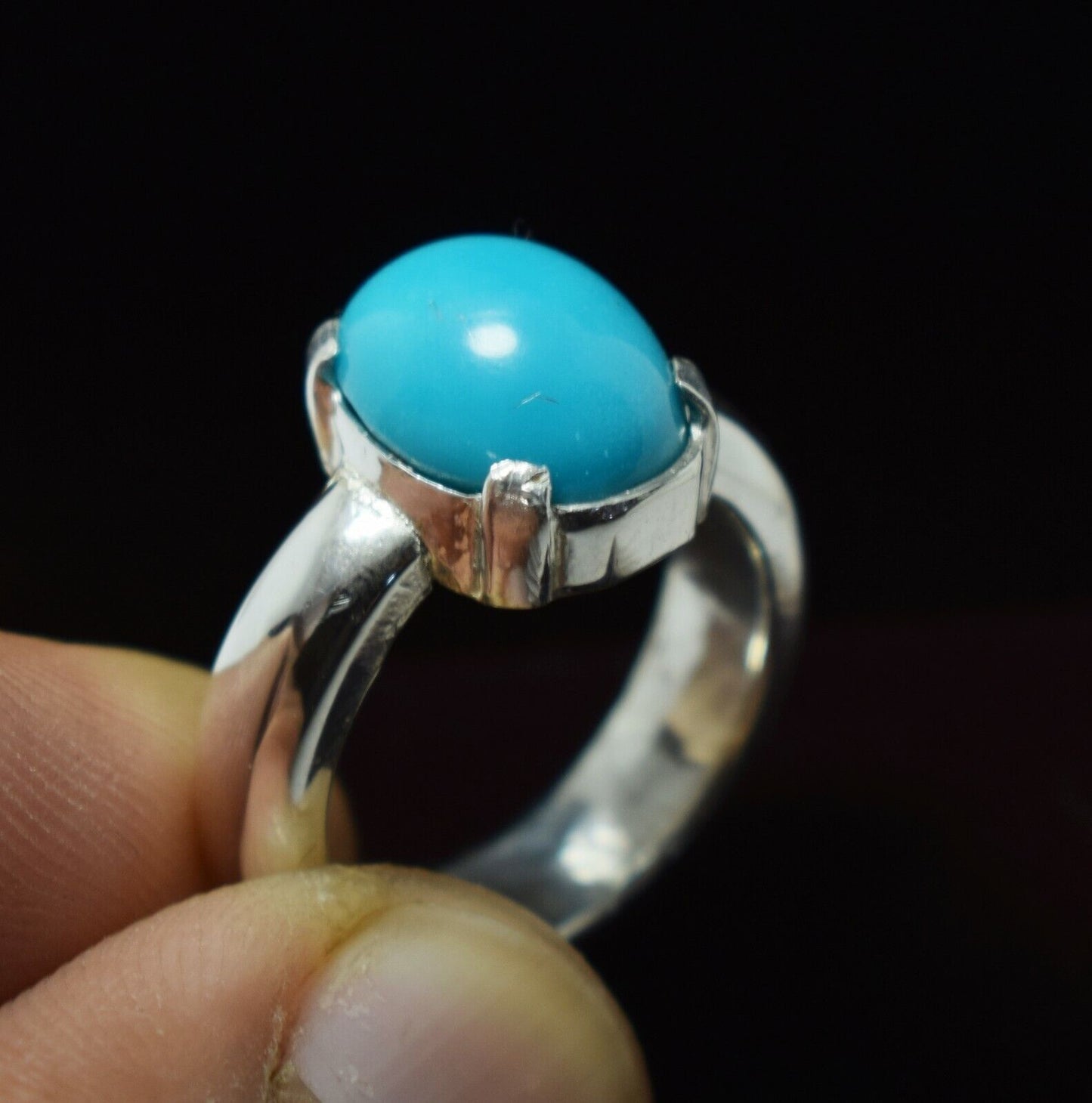 Turquoise Ring Womens Real Gemstone Very Clean Feroza Jewelry Handcrafted Rings - Heavenly Gems