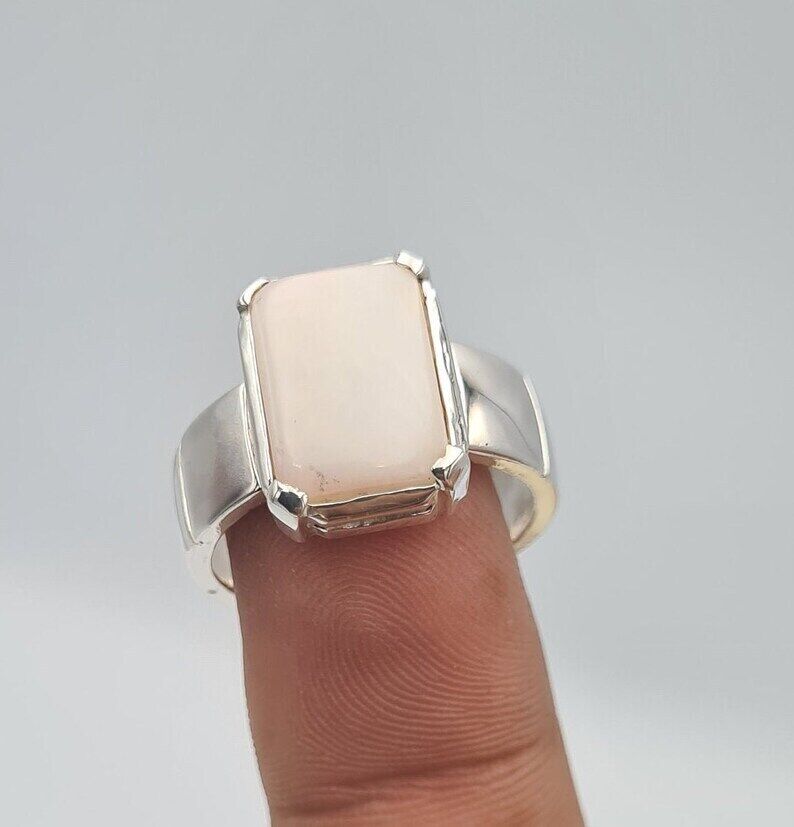 Opal Ring White Opal Stone Mens Opal Sterling Silver Handmade Ring Zodiac ring - Heavenly Gems