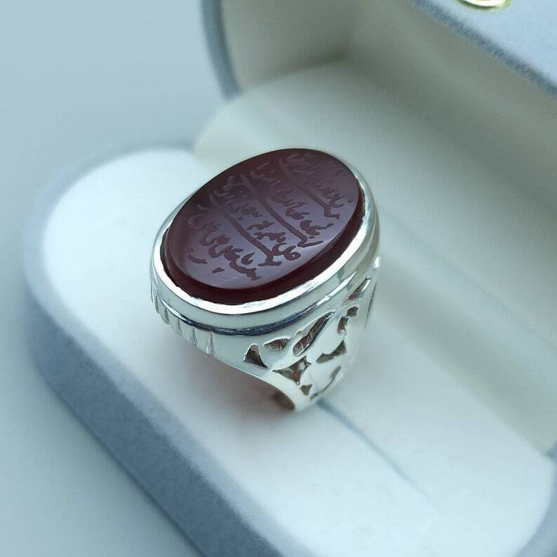 Naad-e-Ali Written Yemeni aqeeq ring | Mens Agate ring | Real yamani aqeeq rings|925 Sterling Silver Ring - Heavenly Gems