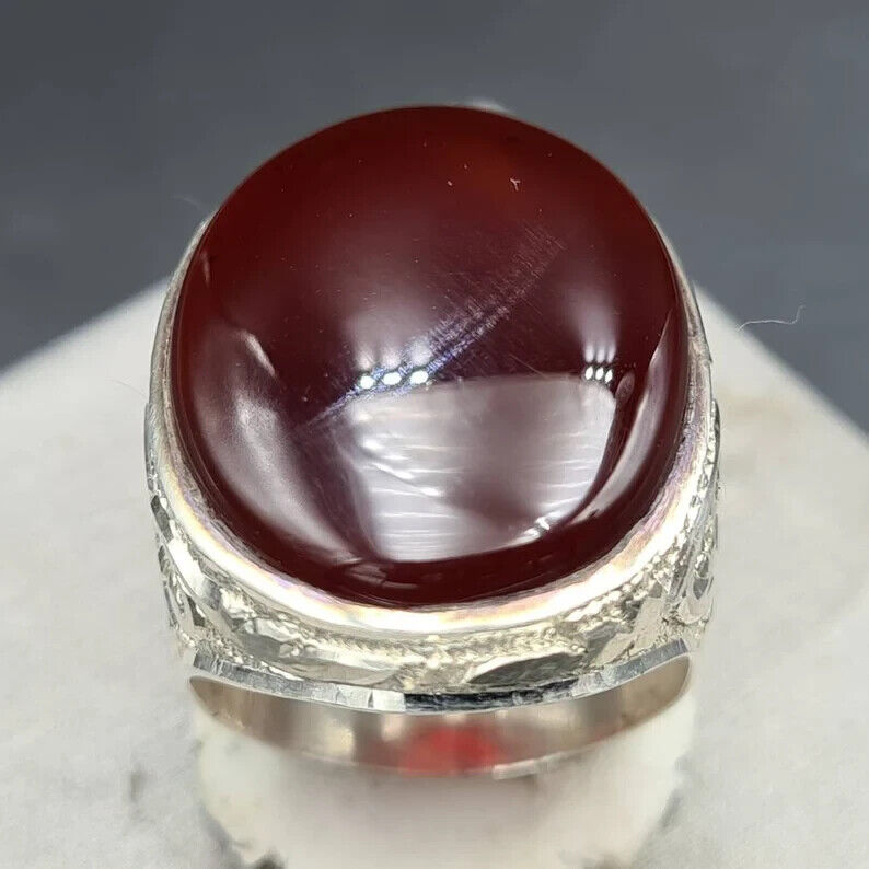 Yemeni Aqeeq Ring Shefat Al Abad Blood Red Yamni Aqeeq Yemeni Stone for Big hand - Heavenly Gems
