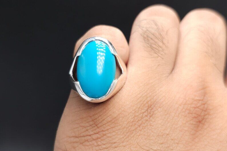 Genuine Turquoise Gemstone Sterling Silver Ring Big natural turquoise pomellato - Heavenly Gems