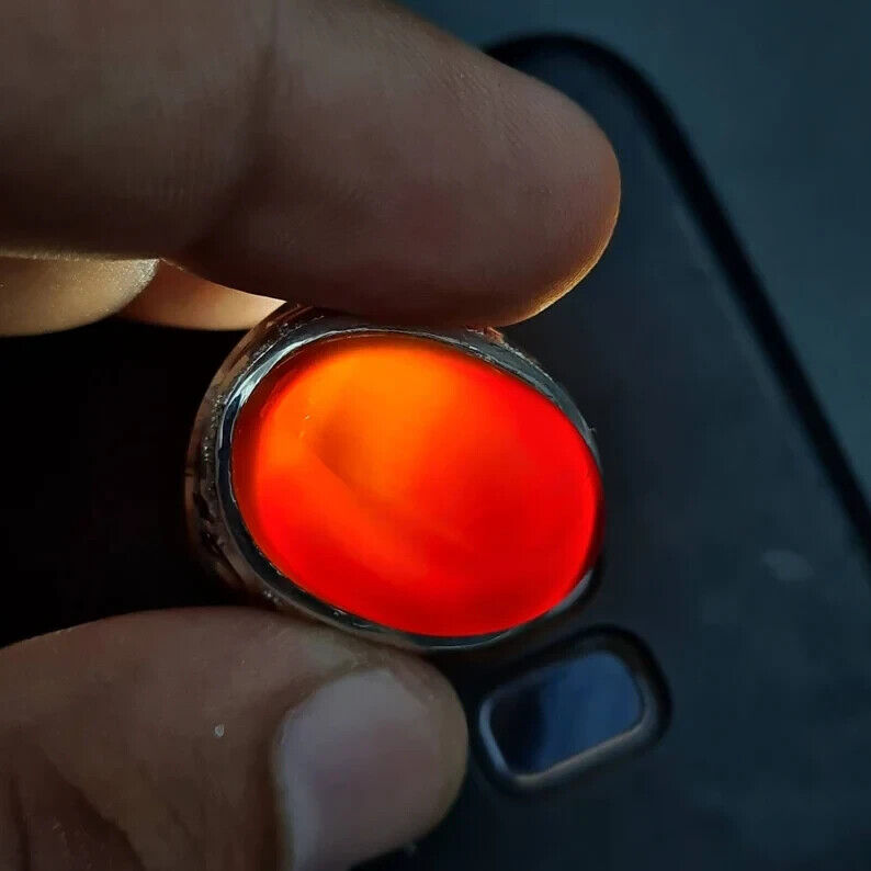 Yemeni Aqeeq Oval Cut Ring Shefat Al Abad Al Habshi blood red Aqeeq Yemeni Kabadi Aqeeq - Heavenly Gems