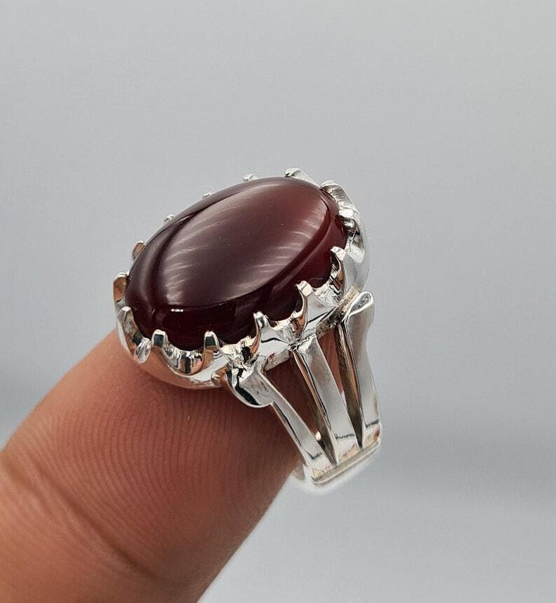 Yemeni Aqeeq Yamani Yamni Yemen Agate Akik Haqiq Ring Sterling Silver Bague Hand - Heavenly Gems