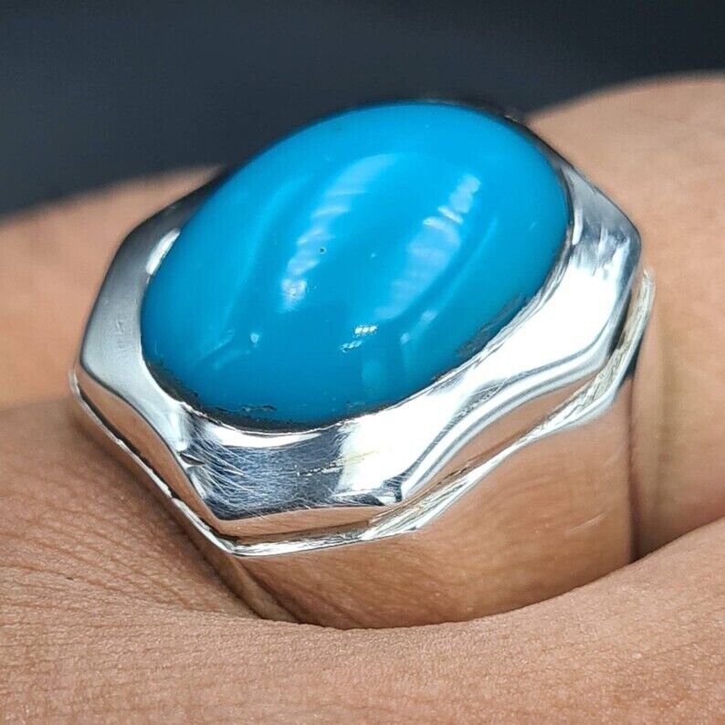 Natural Feroza Rings Real Turquoise Ring Super clean Turquoise ring Shia Rings - Heavenly Gems