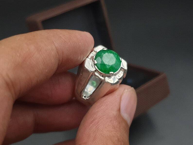 Natural Emerald Ring For Men Women 925 Sterling Silver Handmade Ring Real Green - Heavenly Gems