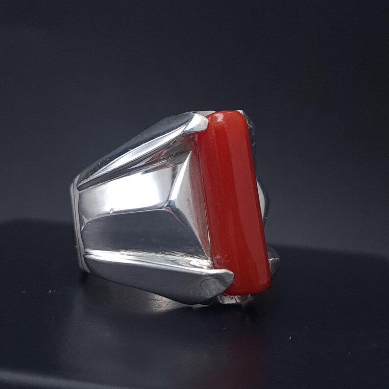 Big Real Dark deep Beautiful Coral Ring Coral Rings For Men Coral stone Men Band - Heavenly Gems