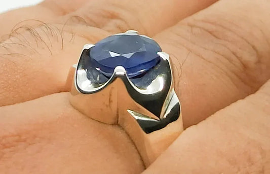 Natural Royal Deep Blue Sapphire Mens Ring Sterling Silver 925 Handmade Blue man - Heavenly Gems