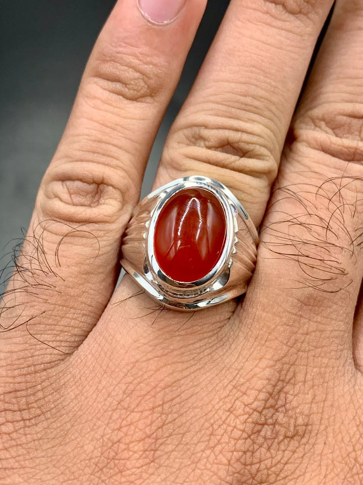 Blood Red Aqeeq Ring - Sterling Silver Natural Mens Agate Ring - Yemeni Aqeeq Ring - Heavenly Gems