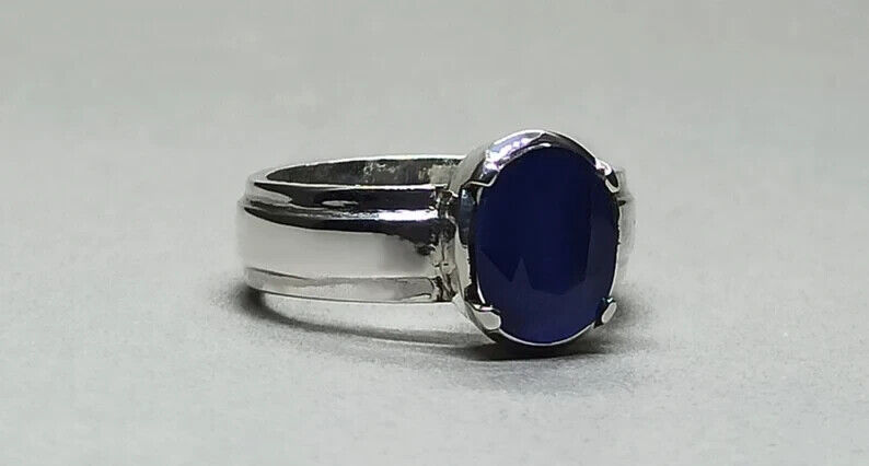 4.4 Carat Blue Sapphire Ring Sterling Silver 925 Handmade Neelam Ring September - Heavenly Gems