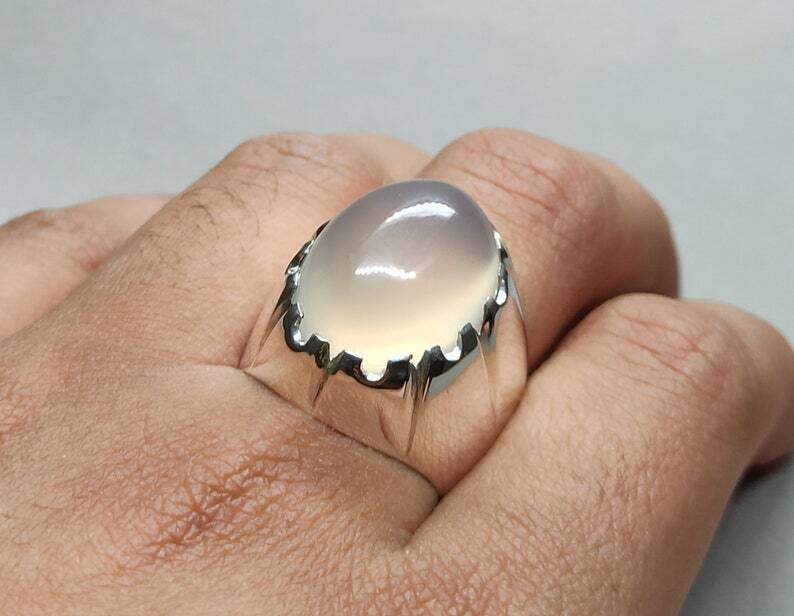 Mens Real Quartz Ring High Quality Sterling Silver 925 Moonstone Dur e Najaf - Heavenly Gems