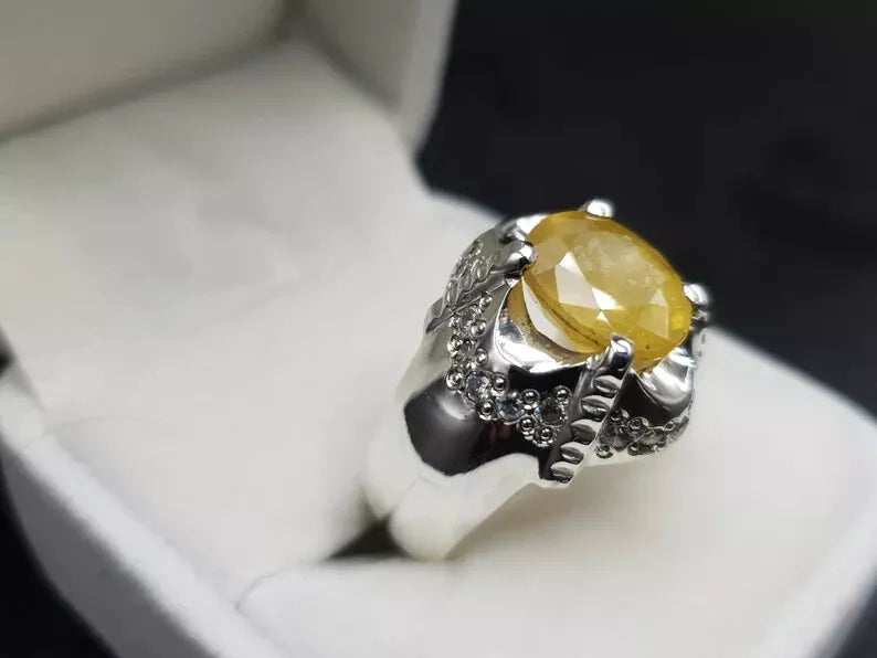Natural Yellow Sapphire Men's Ring - Pukhraj Ring for Men - Heavenly Gems