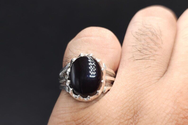 Agate Ring for Men, Oval Cut Gemstone, Artisan Jewelry, Yemeni Aqeeq Stone Ring - Heavenly Gems