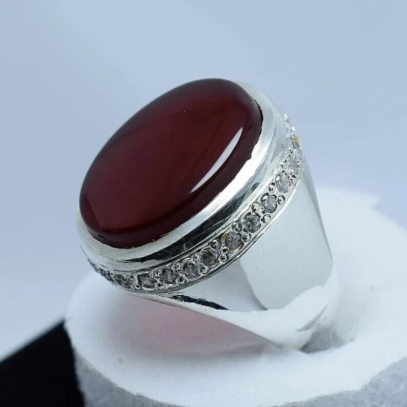 Mens Brown Black Aqeeq Ring Yemeni Aqeeq Ring for Men Mens Yemeni akik Ring brown Sterling Silver 925 (Premium Quality) - Heavenly Gems