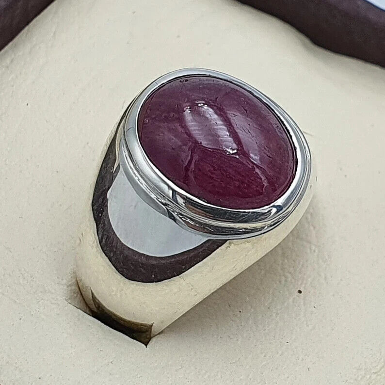 Natural Ruby Ring For Men Cabochon Ruby 925 Sterling Silver Handmade Ring Deep - Heavenly Gems