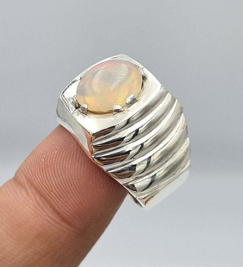 Mens Opal Ring Beautiful Natural Australian opal jewelry easter gifts mens ring - Heavenly Gems