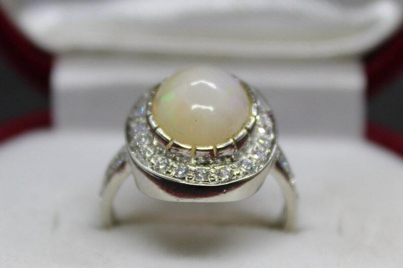 Natural Unheated and Untreated Oval Shape White Ethopian Origin Fire Opal Ring - Heavenly Gems