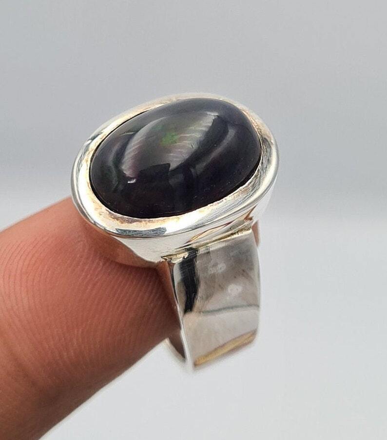 Beautiful Black Opal Ring Unisex Handmade Jewelry Gift mother's day ring to gift - Heavenly Gems