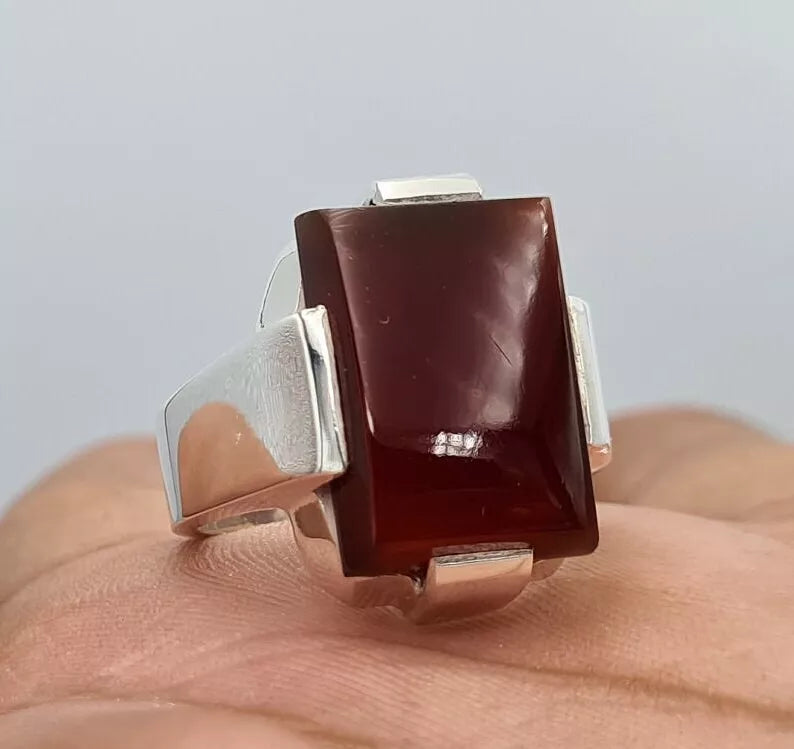 Yemeni Aqeeq Aqiq Akik Jewelry Unisex ring hakik real gemstone blood red ring - Heavenly Gems