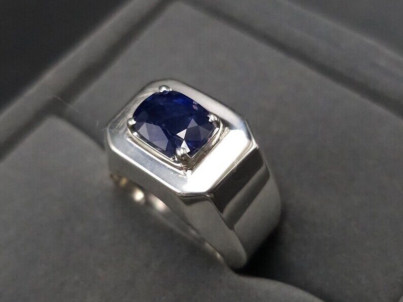 Natural Sapphire Ring For Men Royal Blue Ceylon Sapphire 925 Sterling Silver man - Heavenly Gems