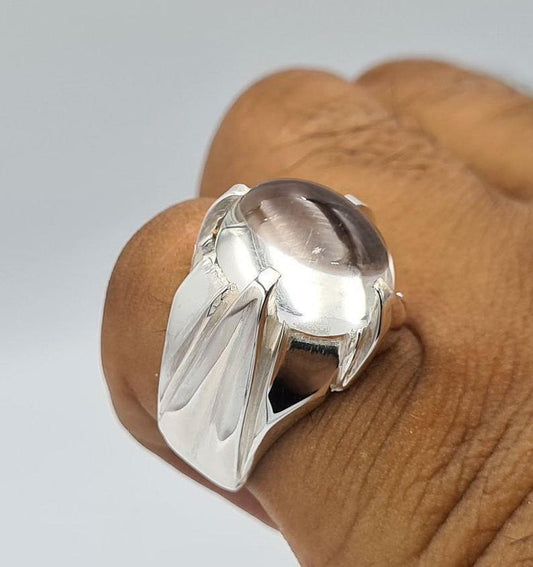 Natural Najaf Quartz Stone Sterling Silver Ring - Zodiac Gift for Him - Heavenly Gems