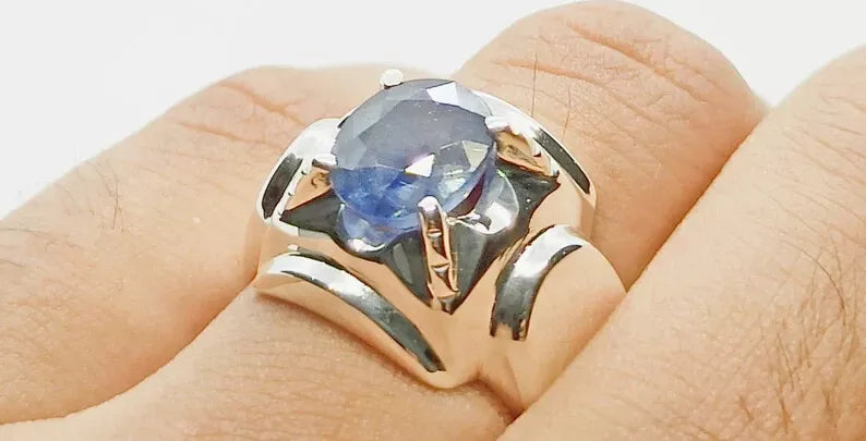 Natural Elegant 3 Carat Blue Sapphire Men's Ring - Sterling Silver 925 Gifts - Heavenly Gems