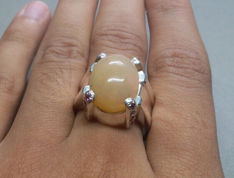 Natural Unheated Untreated Big Fire Opal Mens Ring Sterling Silver 925 ring - Heavenly Gems