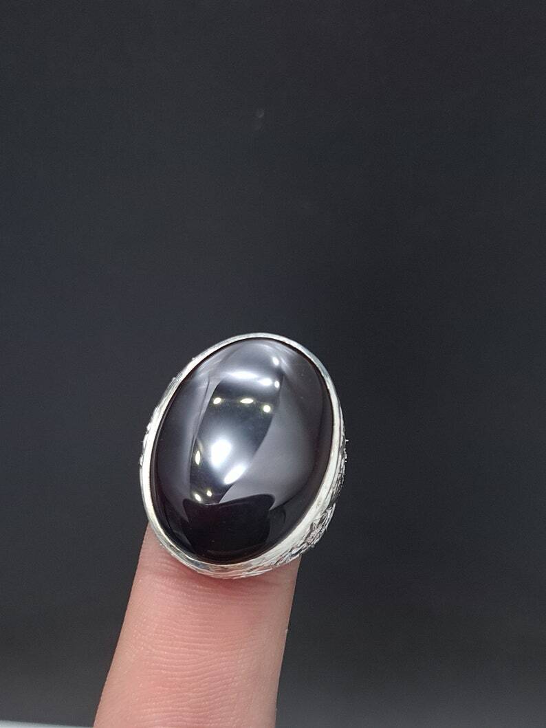 Mens Black Aqeeq Ring natural Agate Ring for Men Shifat Al Abad Yemeni Aqeeq Ring - Heavenly Gems