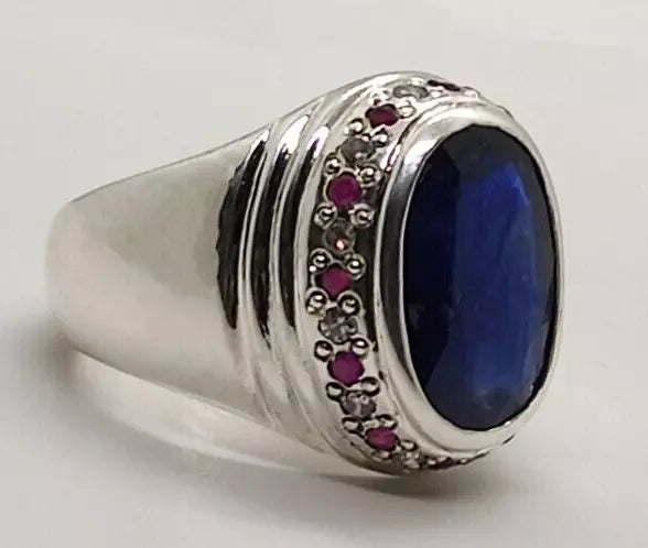 Oval Cut Natural 8 Carat Blue Sapphire Unisex Ring Sterling Silver 925 Hamdmade - Heavenly Gems