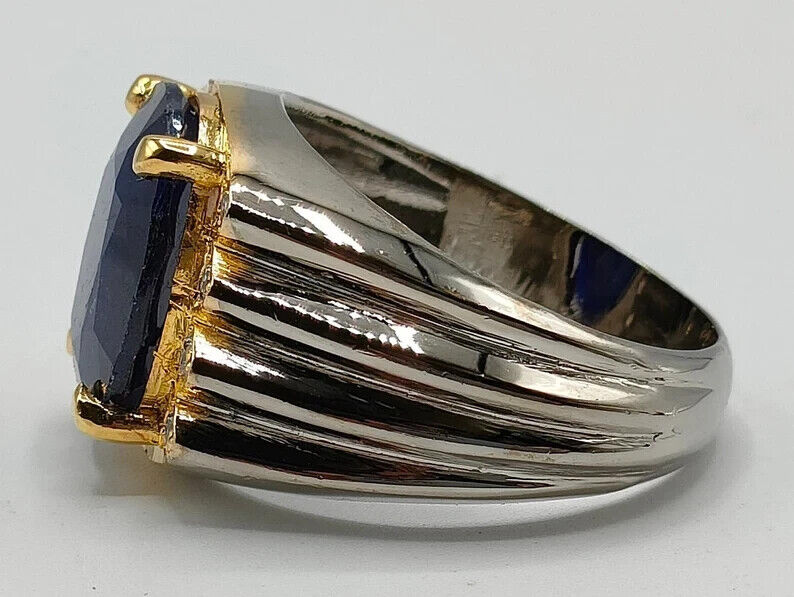 Natural Royal Deep Blue Sapphire Men's Ring Sterling Silver 925 Blue Sapphire - Heavenly Gems