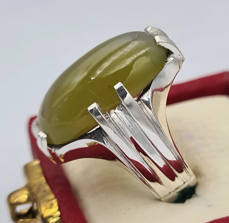 Imran khan ring natural aqeeq agate akik hakik stone ring men agate silver bague 925 Sterling Silver - Heavenly Gems