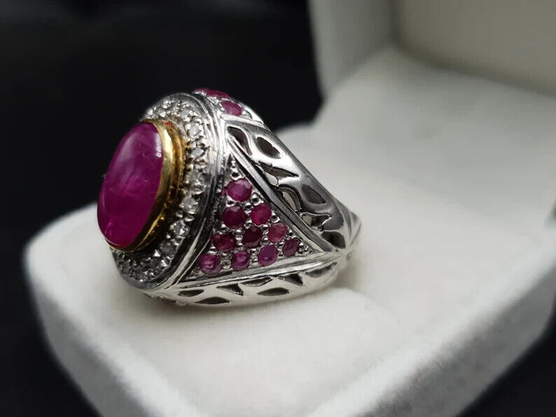 Mens Ruby Ring Natural Cabochon Mens Ruby 925 Sterling Silver Handmade gift mens - Heavenly Gems
