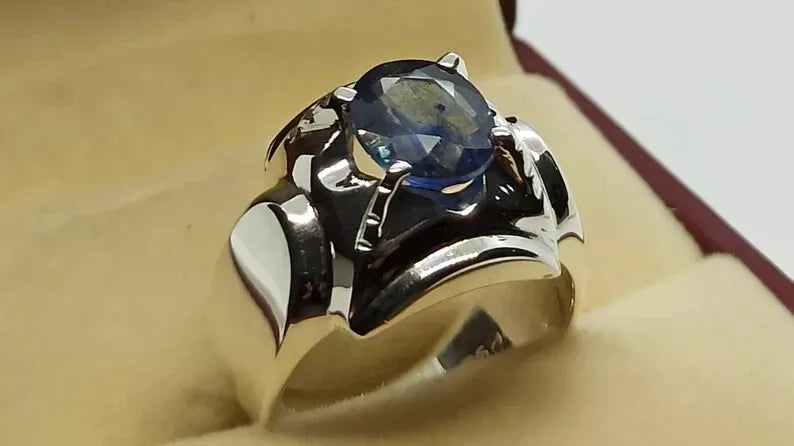 Natural Elegant 3 Carat Blue Sapphire Men's Ring - Sterling Silver 925 Gifts - Heavenly Gems