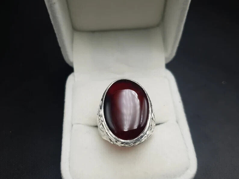Mens Aqeeq Ring Agate Oval Cut Ring for Men Shifat Al Abad Yemeni Aqeeq Ring For Men 925 - Heavenly Gems