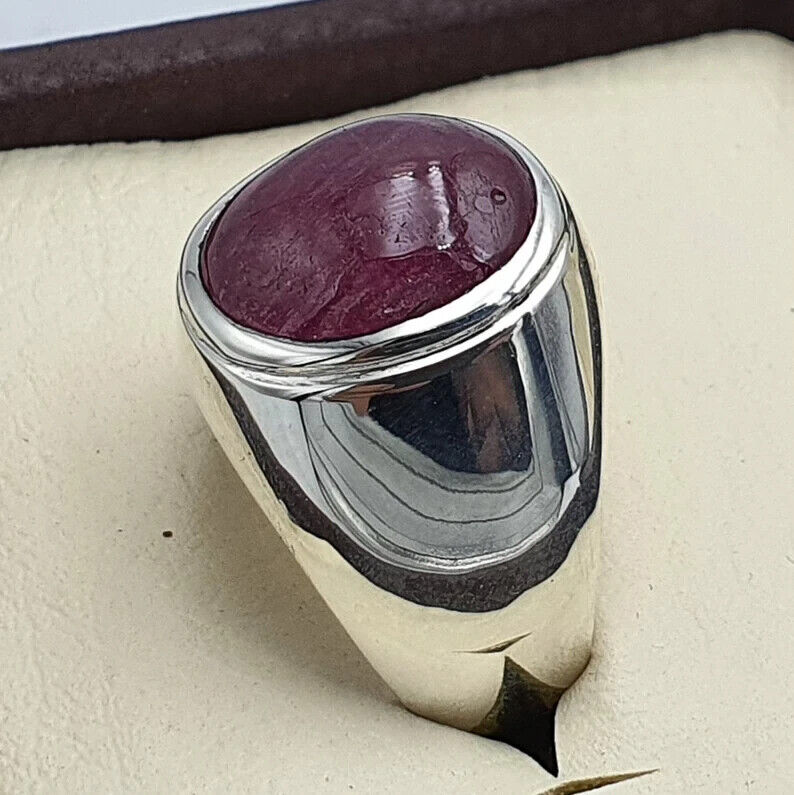 Natural Ruby Ring For Men Cabochon Ruby 925 Sterling Silver Handmade Ring Deep - Heavenly Gems