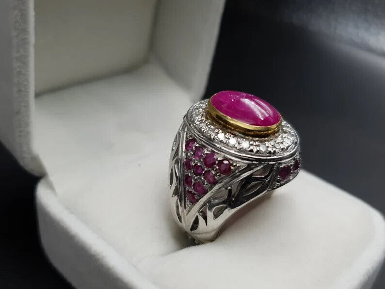 Mens Ruby Ring Natural Cabochon Mens Ruby 925 Sterling Silver Handmade gift mens - Heavenly Gems