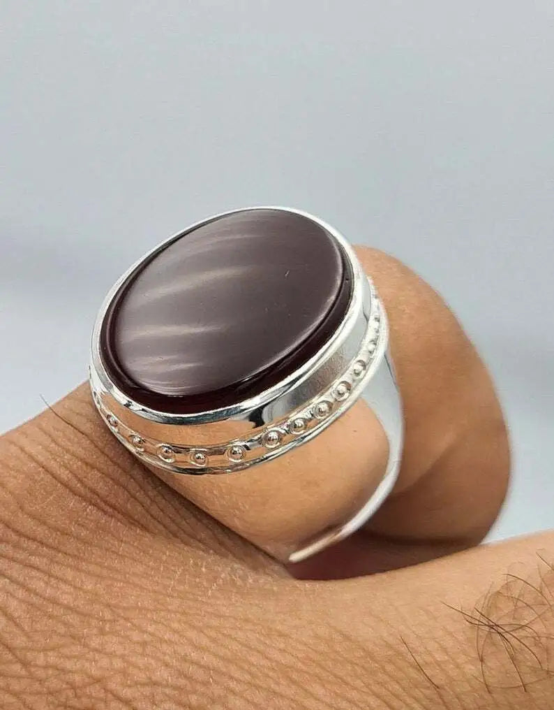 Handcrafted Blood Red Yemeni Aqeeq Ring - Natural Agate Aqiq Gemstone Jewelry for Men - Heavenly Gems
