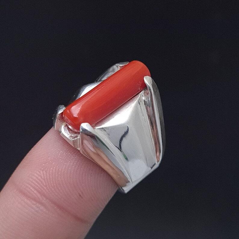 Big Real Dark deep Beautiful Coral Ring Coral Rings For Men Coral stone Men Band - Heavenly Gems