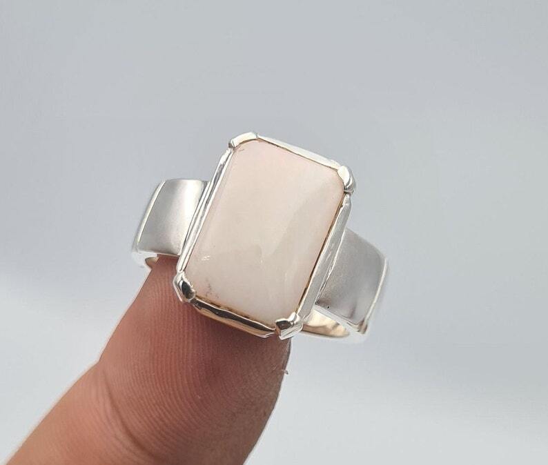 Opal Ring White Opal Stone Mens Opal Sterling Silver Handmade Ring Zodiac ring - Heavenly Gems