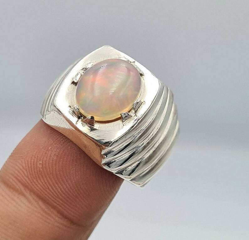 Mens Opal Ring Beautiful Natural Australian opal jewelry easter gifts mens ring - Heavenly Gems